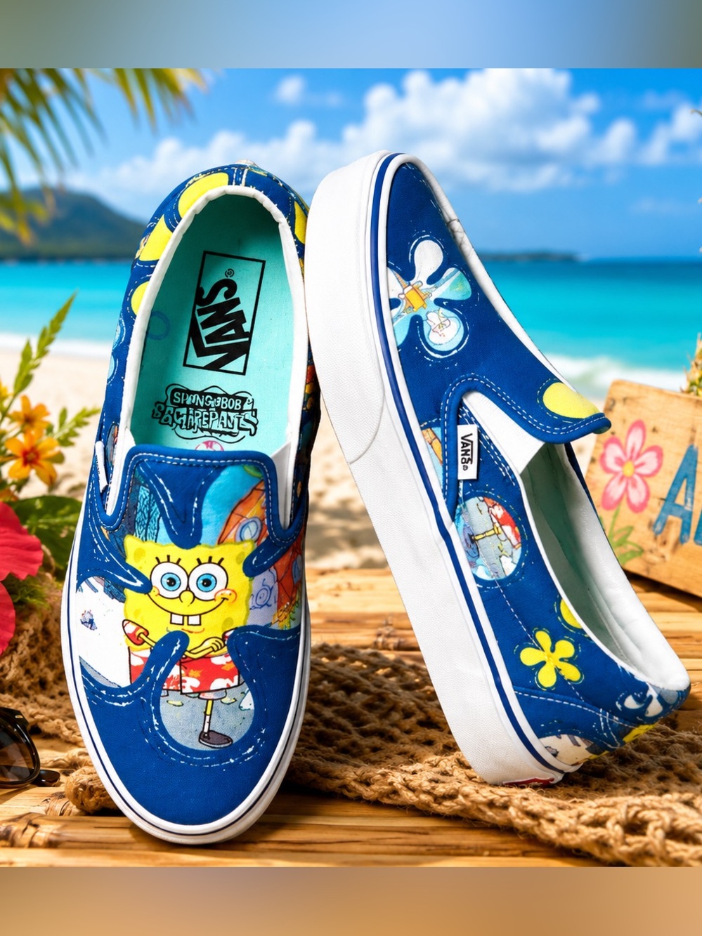 Vans X SpongeBob Classic Slip-On (AlohaBob) Sneakers Loafers Size 10.5 Unisex